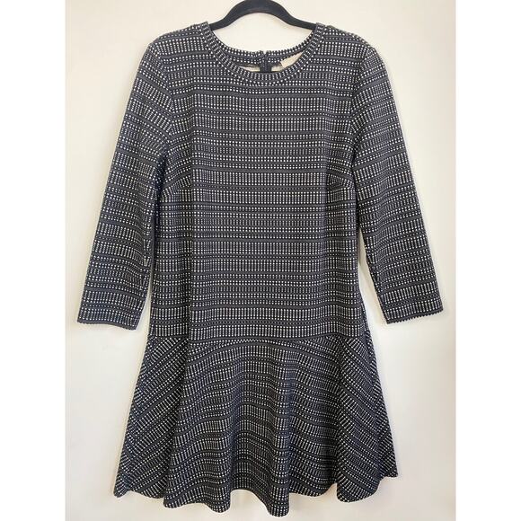 Loft black and white striped long sleeve flounce dress - Picture 5 of 8